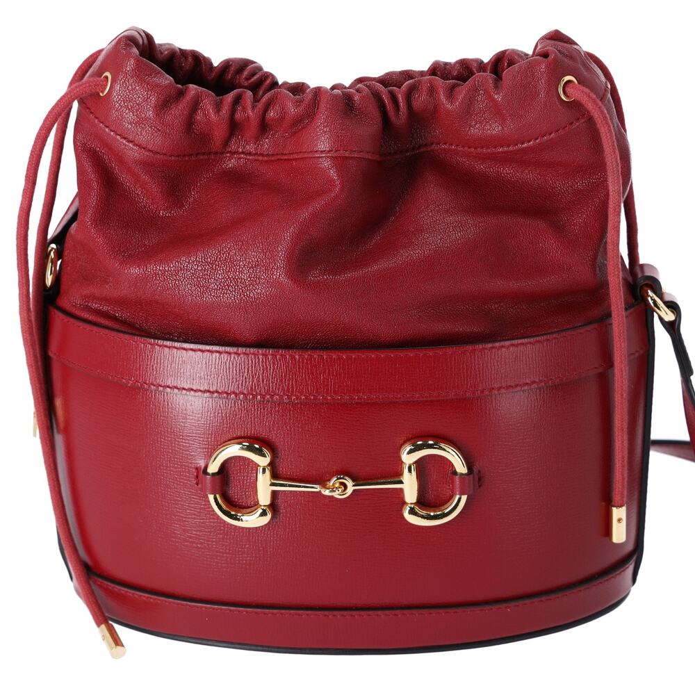 GUCCI Horsebit 1955 Bucket Bag Shoulder Bag 602118 Bordeaux Leather - Picture 1 of 8